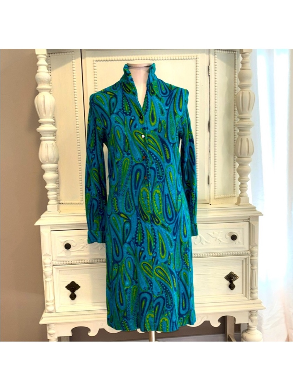 Vintage Louis Chaney of Dallas Paisley Print Shirt Dress 70's
80's SZ Small